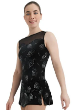 12935 - Adult Sleeveless Glitter Velvet Skating Dress - Leaves